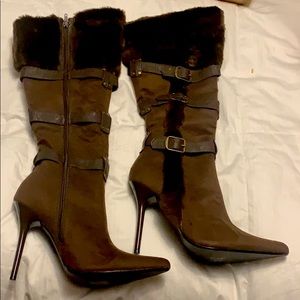 Suede leather high heel boots